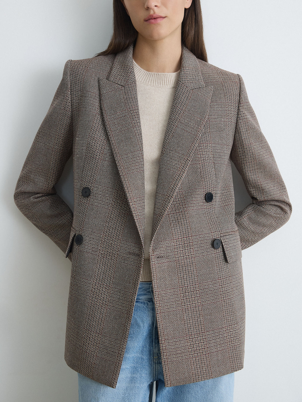Plaid Wool Double-Breasted Jacket