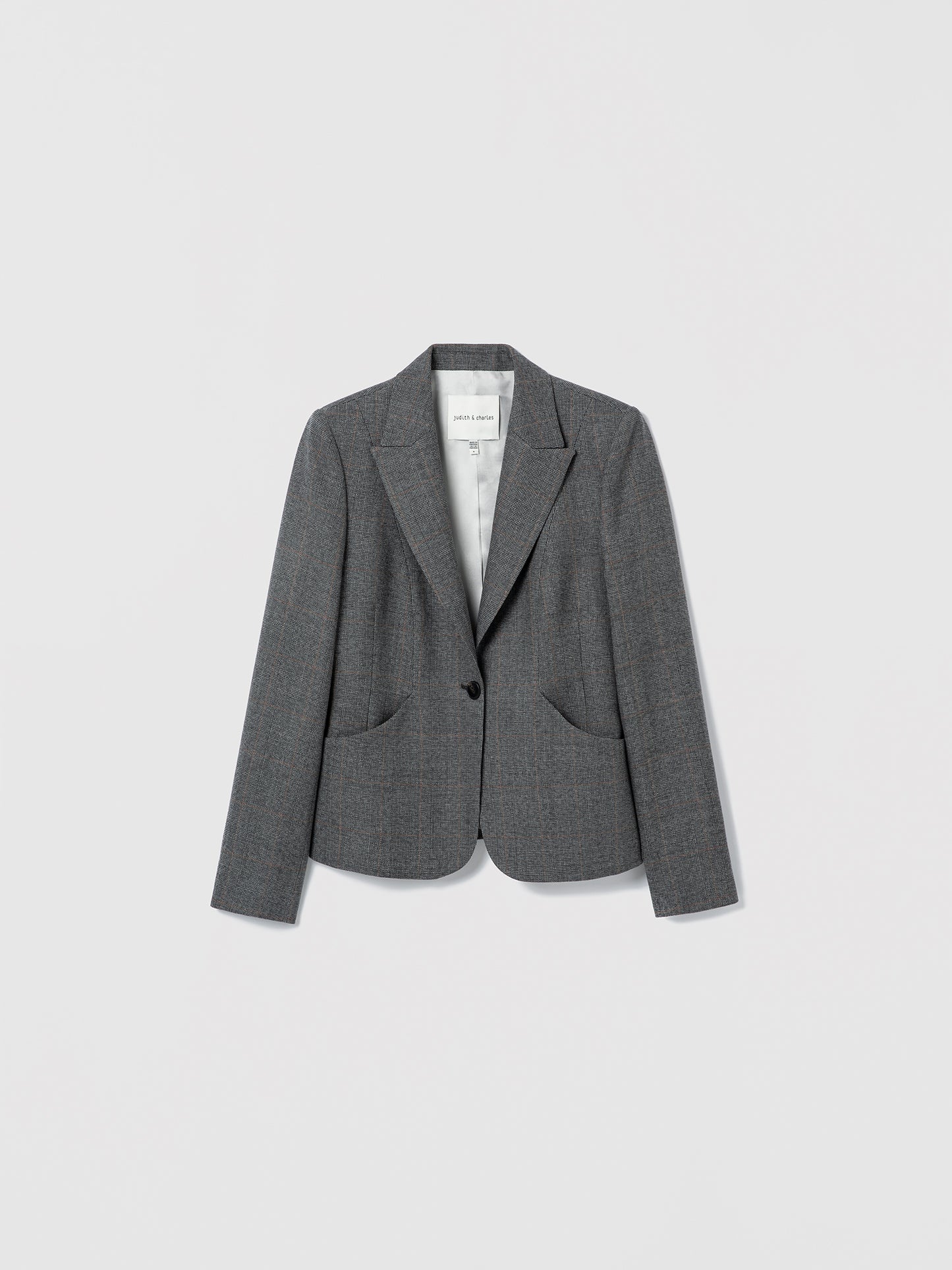 Grey Prince of Wales check wool fitted single-breasted jacket by Judith & Charles.