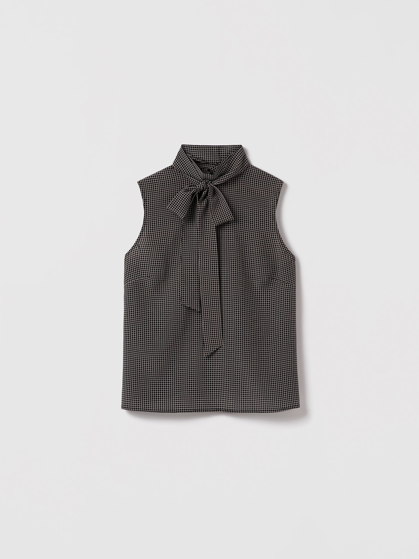 Mock Neck Sleeveless Blouse with Tie