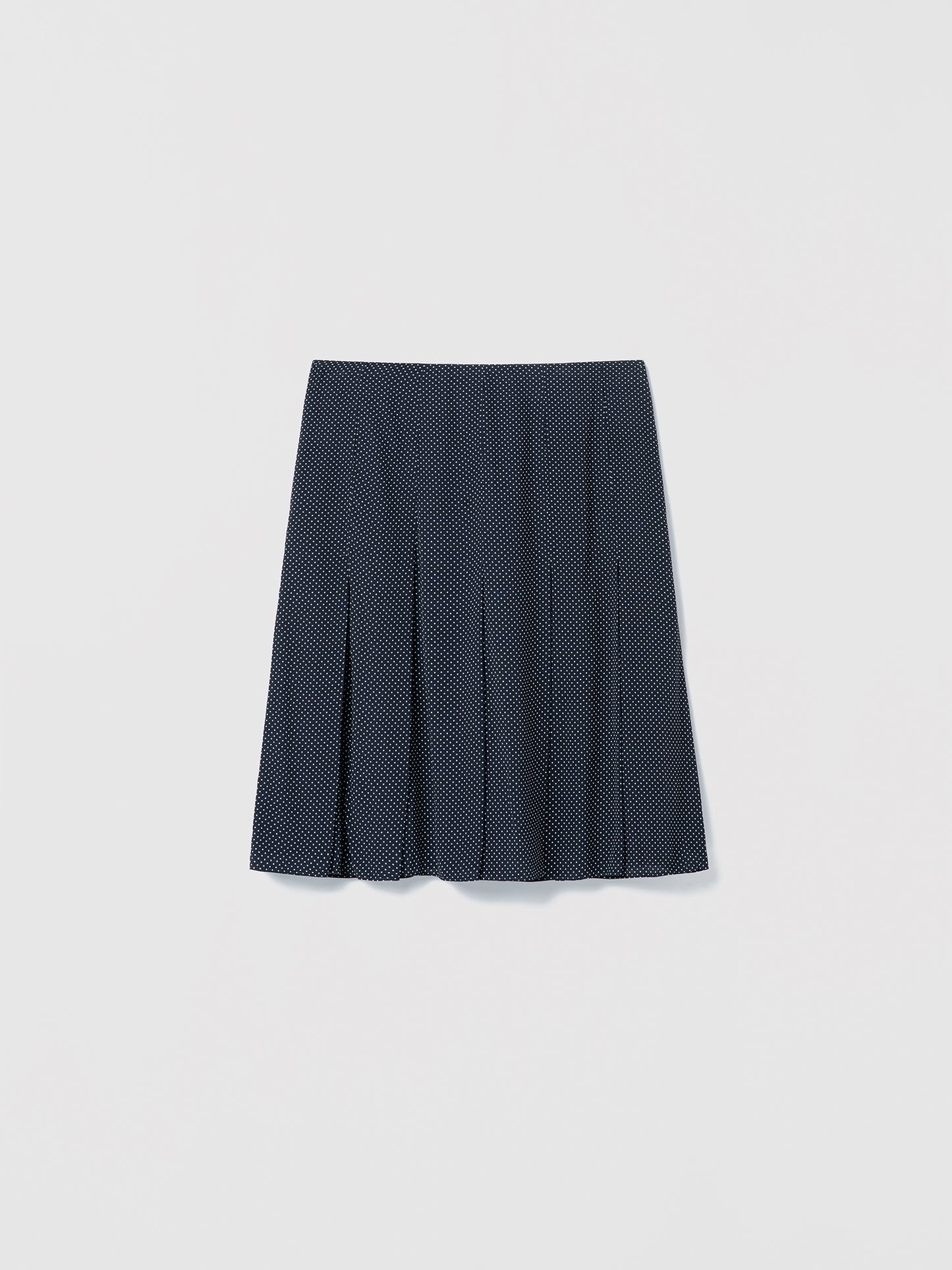 Navy pleated skirt on a light gray background