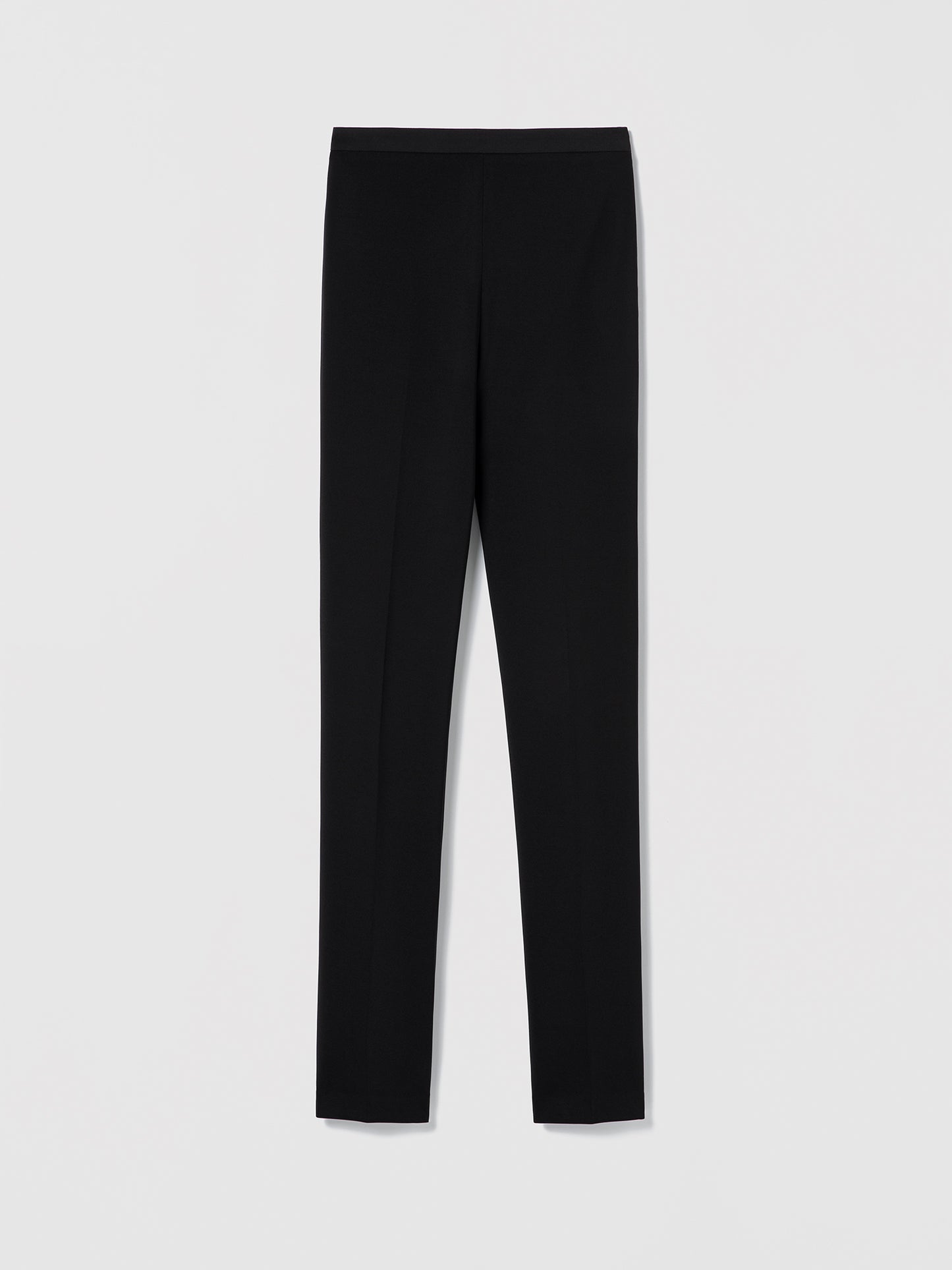 Black flat stretch polyamide pants, unlined, made in Canada from Italian fabric — Judith and Charles Jett Pant 752-3950