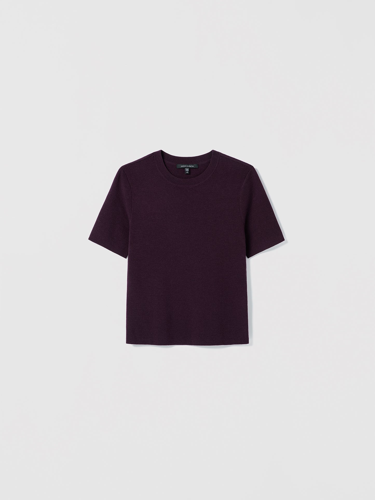 Dark Cherry Short Sleeve Sweater with crew neck by Judith & Charles.