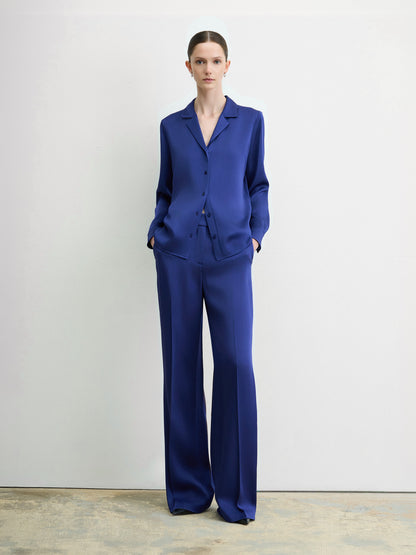 Pantalon à Jambe Large en Crêpe Envers Satin