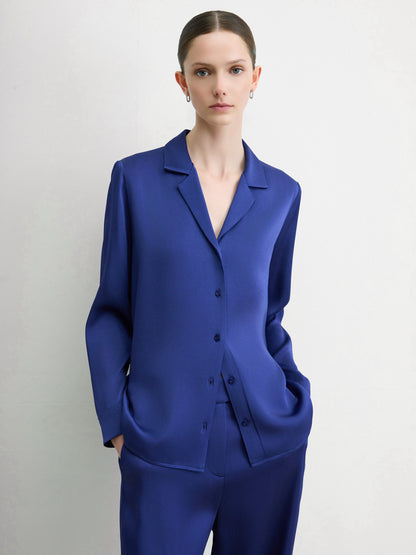 Blouse à Col Cranté en Crêpe Envers Satin