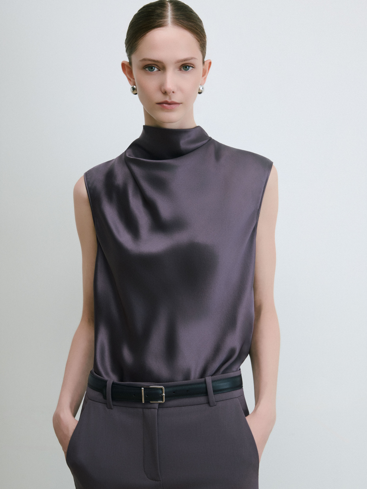 Satin Funnel Neck Blouse