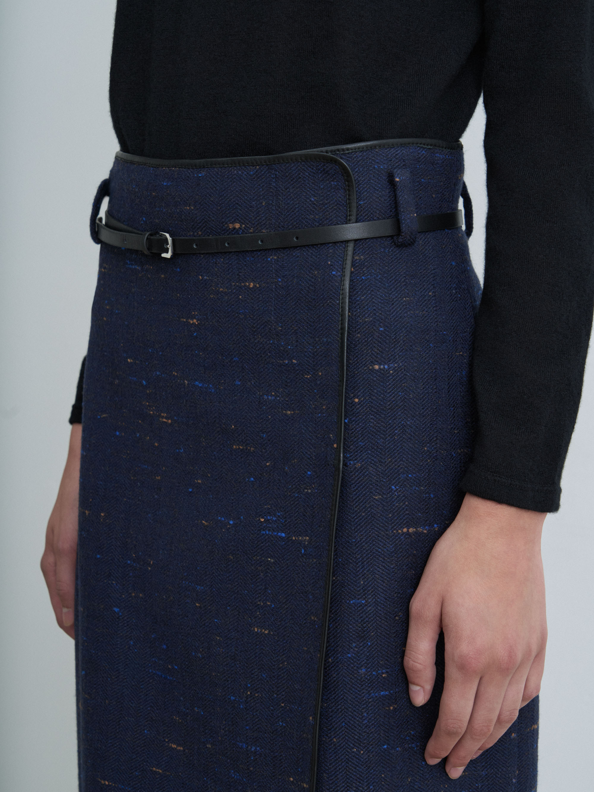 Leather Trim Wrap Skirt