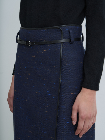Leather Trim Wrap Skirt