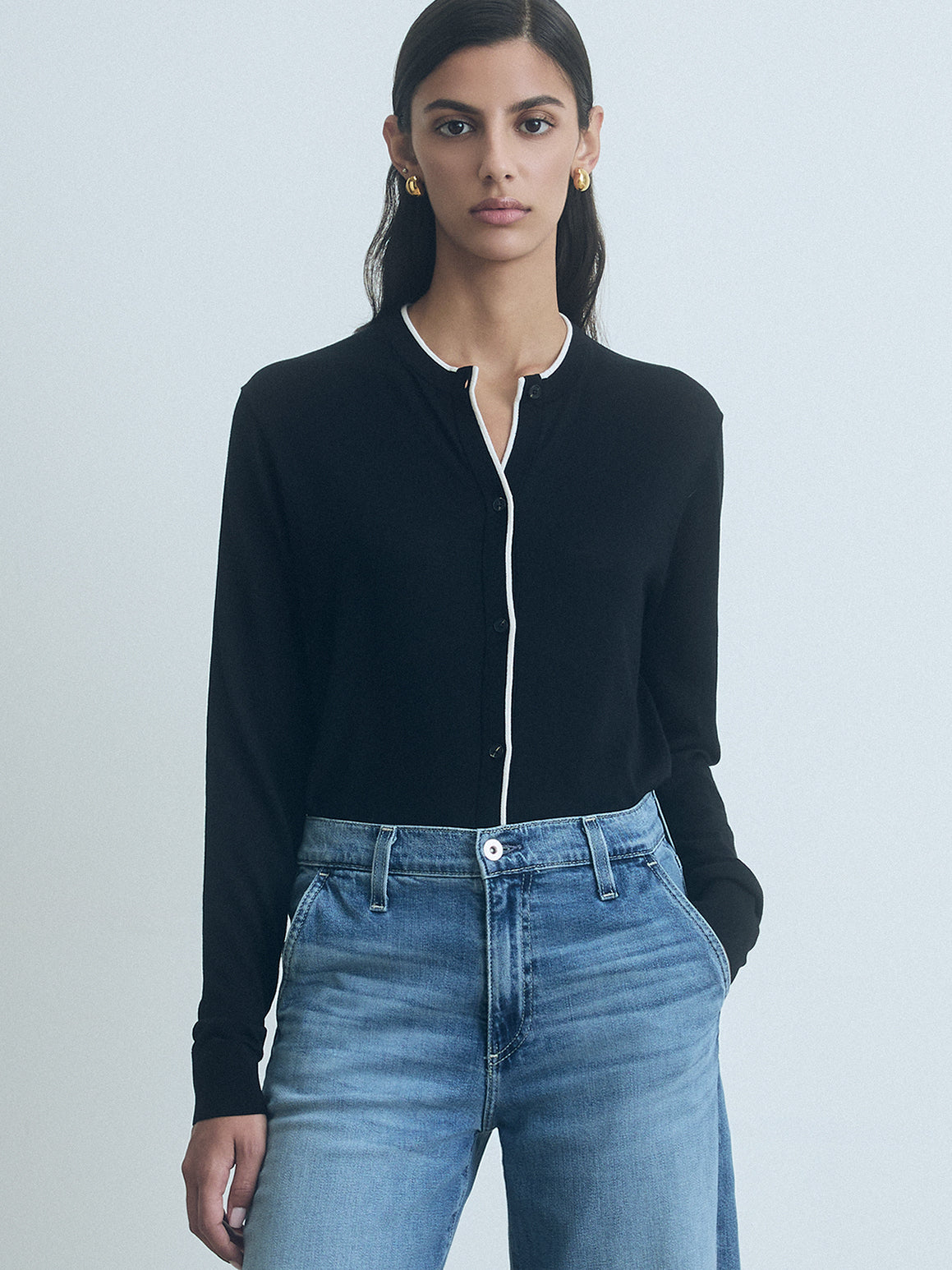 Long Sleeve Cardigan With Tipping