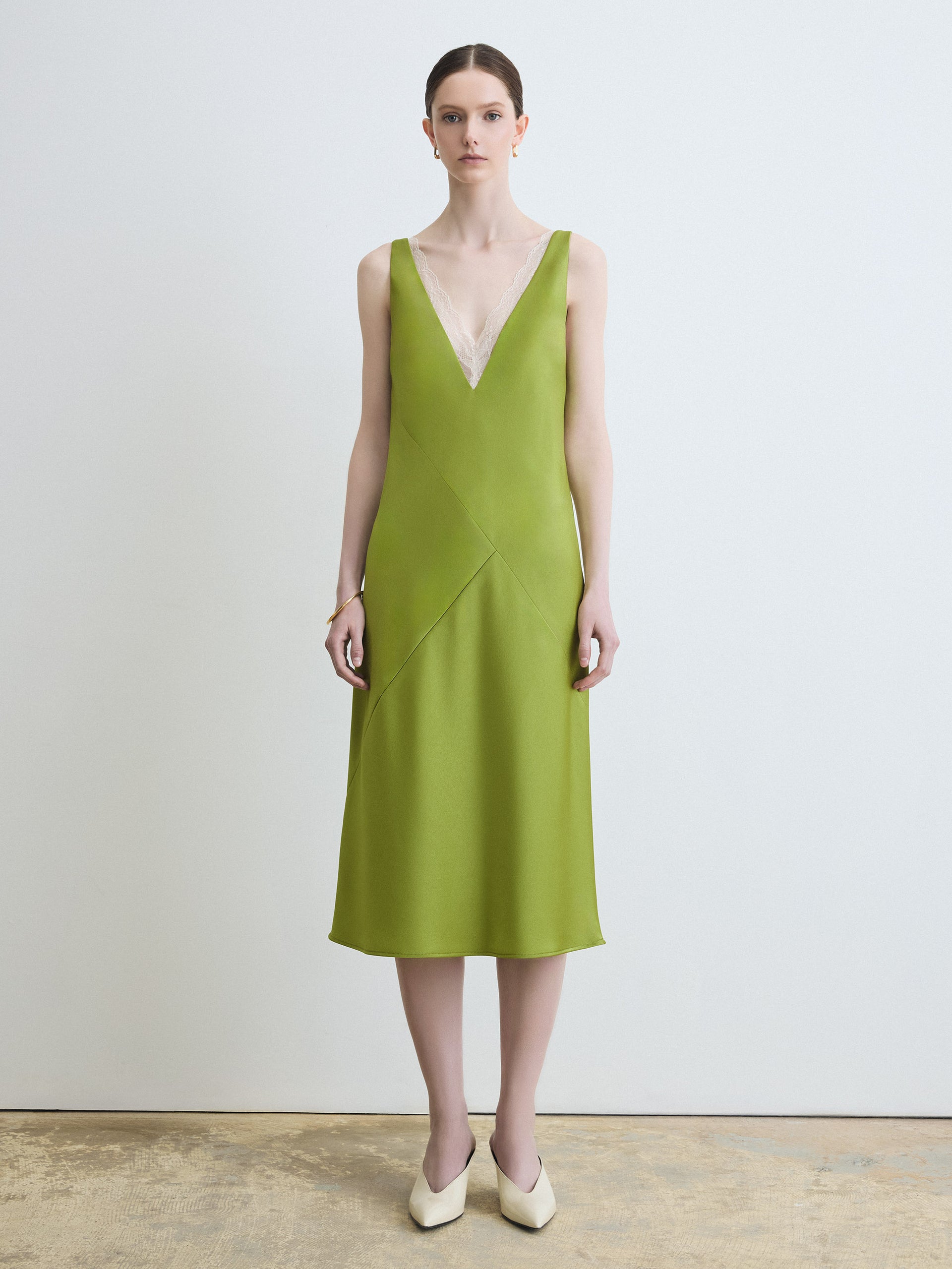LaceTrim Slip Dress Moss Green / 2 LaceTrim Slip Dress Moss Green / 2