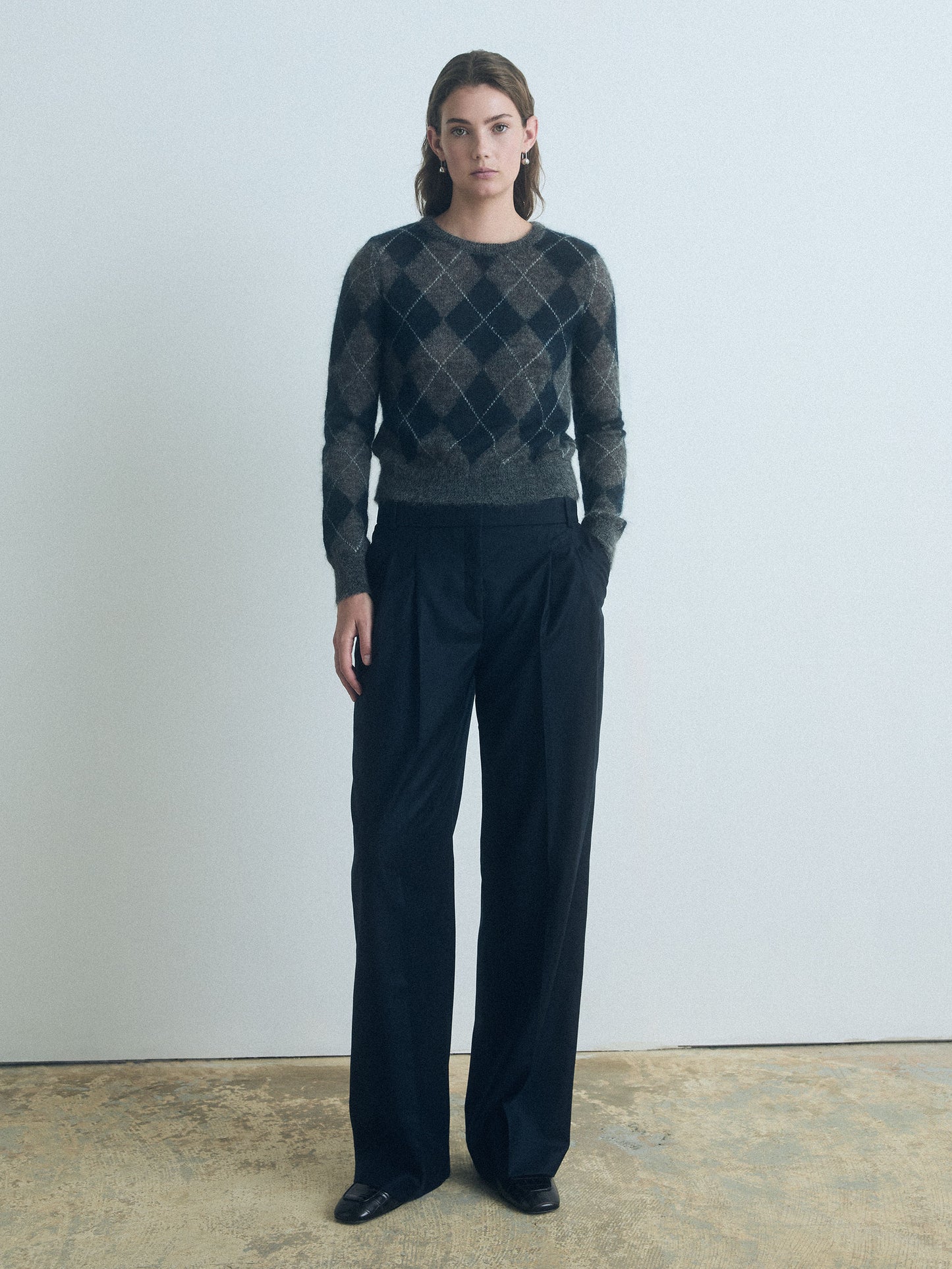 Long Sleeve Crew Neck Argyle