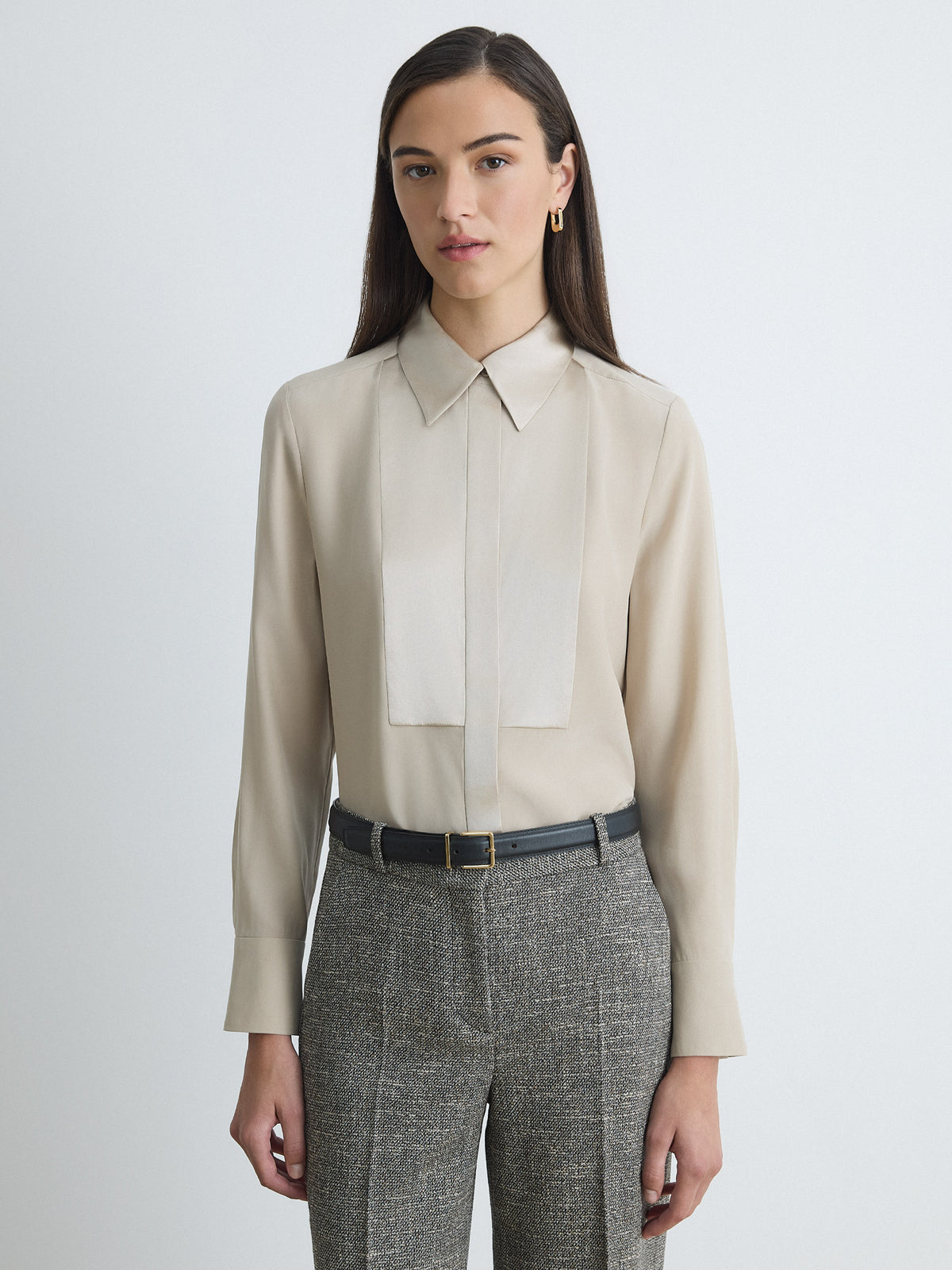 Blouse À Plastron En Satin