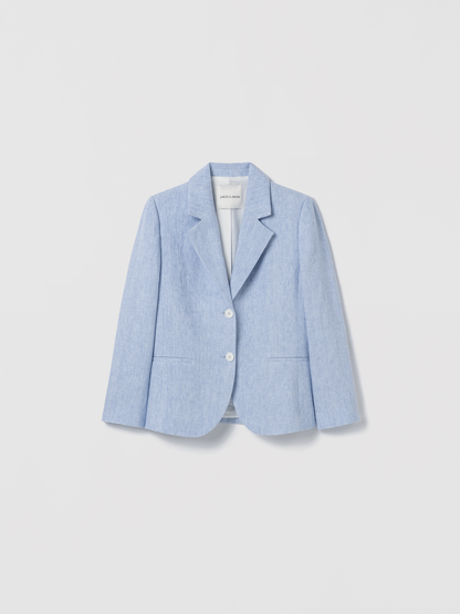 Light blue blazer on a light gray background