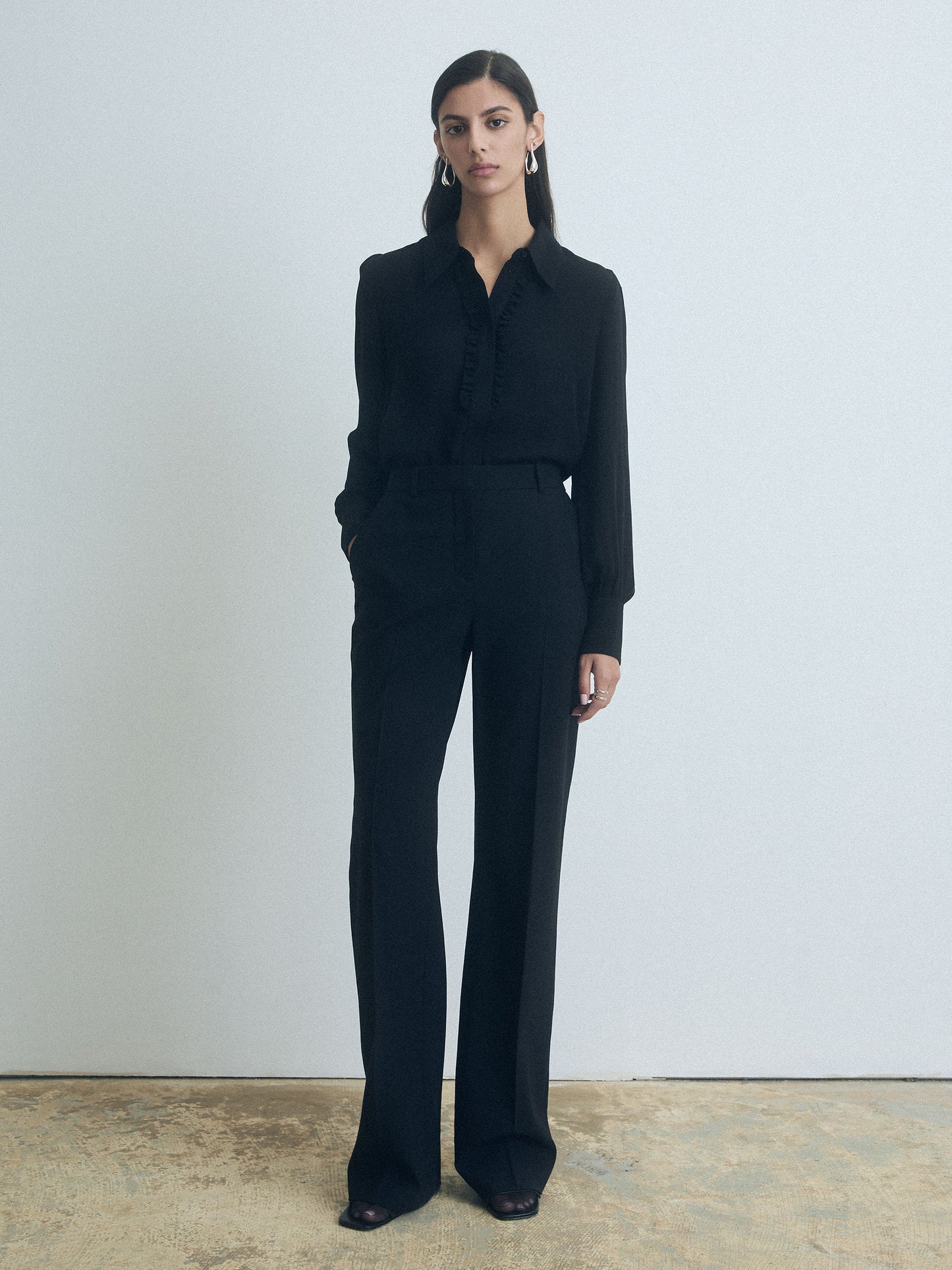 Pantalon Droit en Mélange de Laine