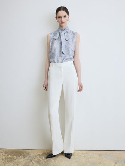 Mock Neck Sleeveless Blouse with Tie