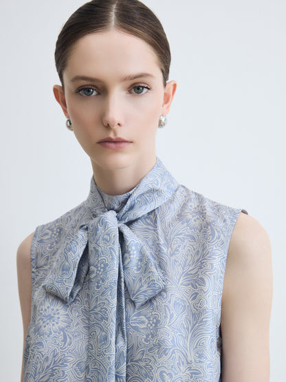Mock Neck Sleeveless Blouse with Tie