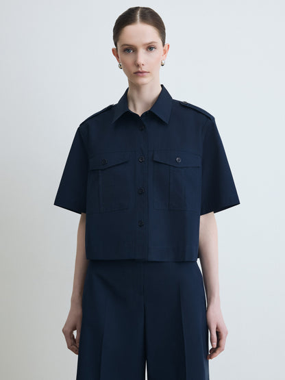 Blouse Militaire à Manches Courtes en Popeline