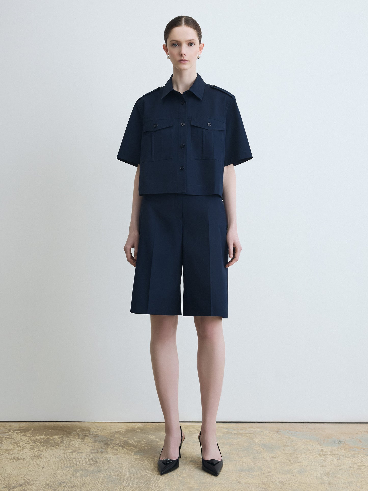 Blouse Militaire à Manches Courtes en Popeline