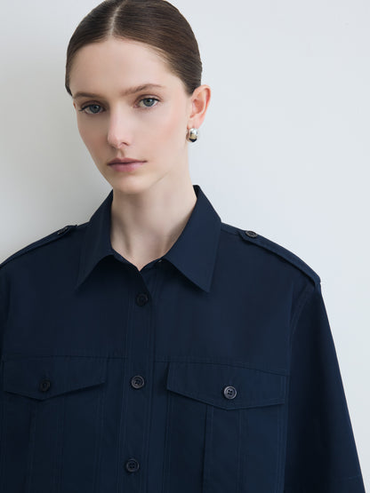 Blouse Militaire à Manches Courtes en Popeline