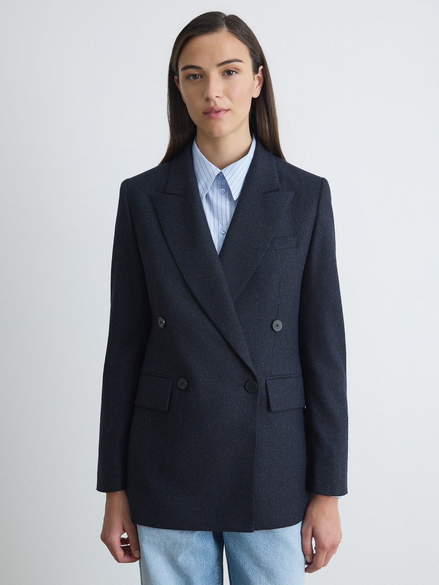 Veste En Laine Mouchetée À Double Boutonnage