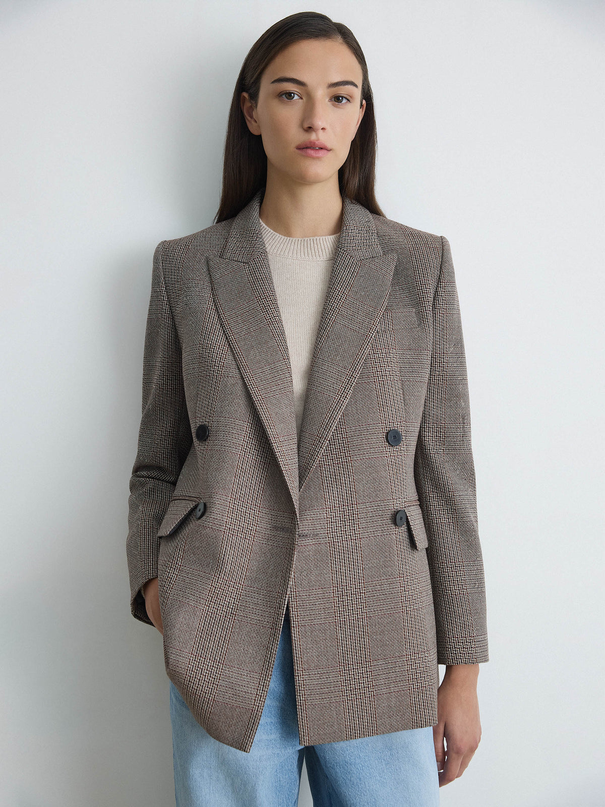Plaid Wool Double-Breasted Jacket