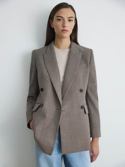 Plaid Wool Double-Breasted Jacket
