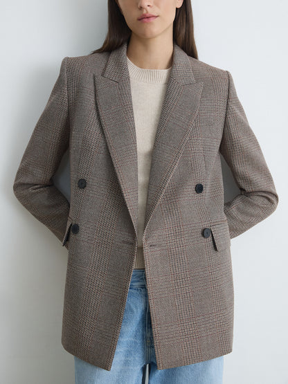 Plaid Wool Double-Breasted Jacket