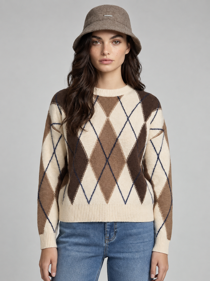 Wool Cashmere Novelty Crewneck Print