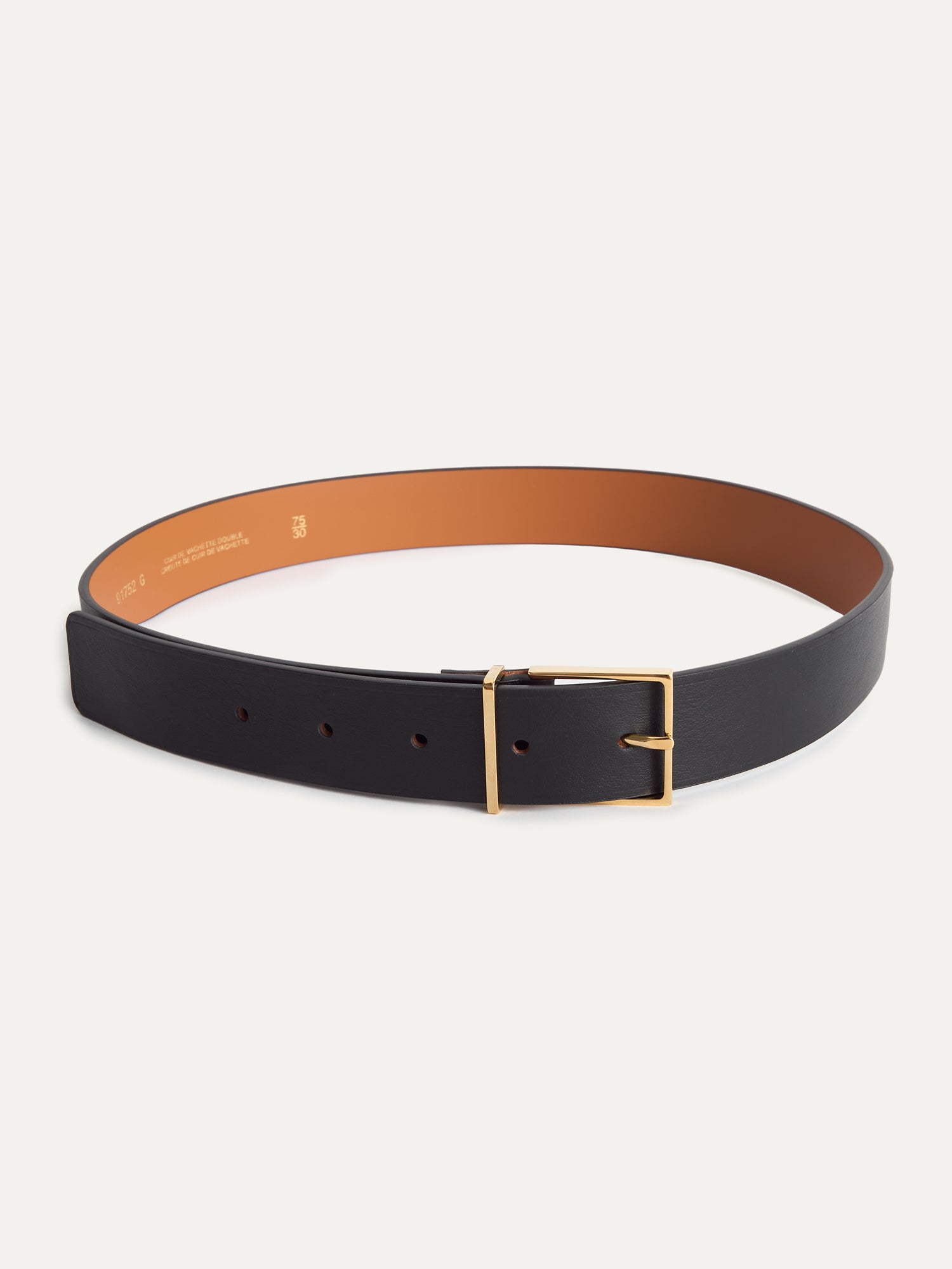 Maison Boinet black belt with a gold buckle on a white background