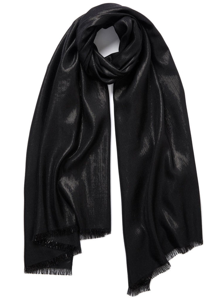Black scarf with fringe on a white background
