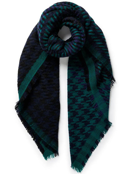 Green and black patterned scarf on a white background