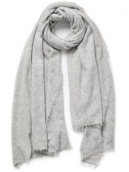 Gray scarf with frayed edges on a white background