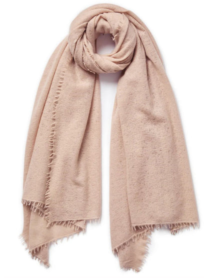Light Pink scarf with frayed edges on a white background