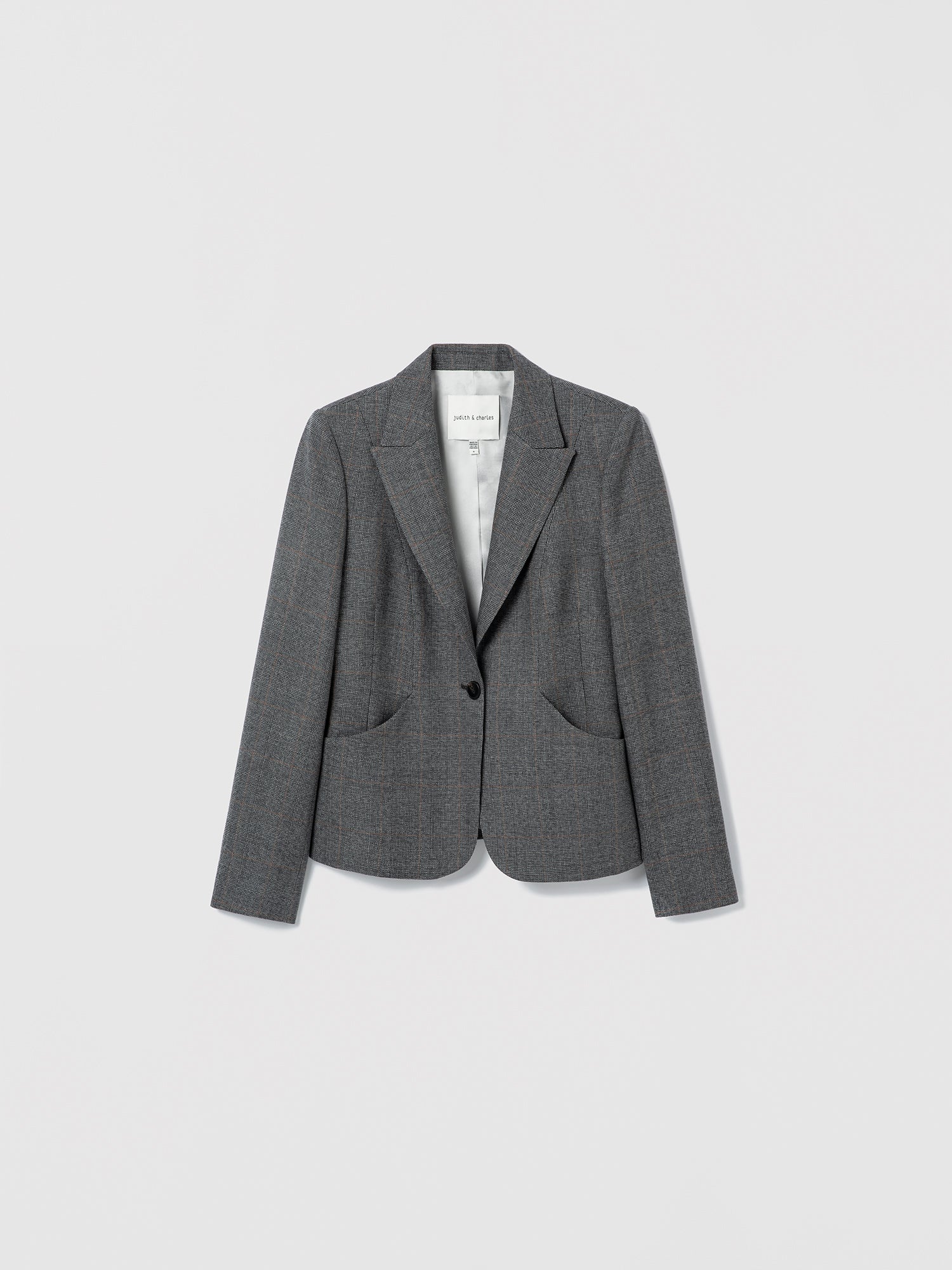 Grey Prince of Wales check wool fitted single-breasted jacket by Judith & Charles.