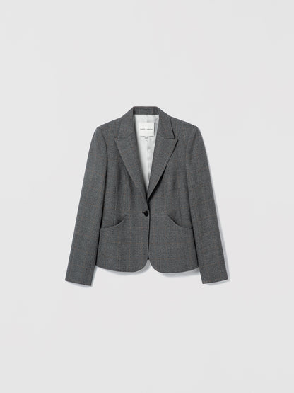 Grey Prince of Wales check wool fitted single-breasted jacket by Judith & Charles.