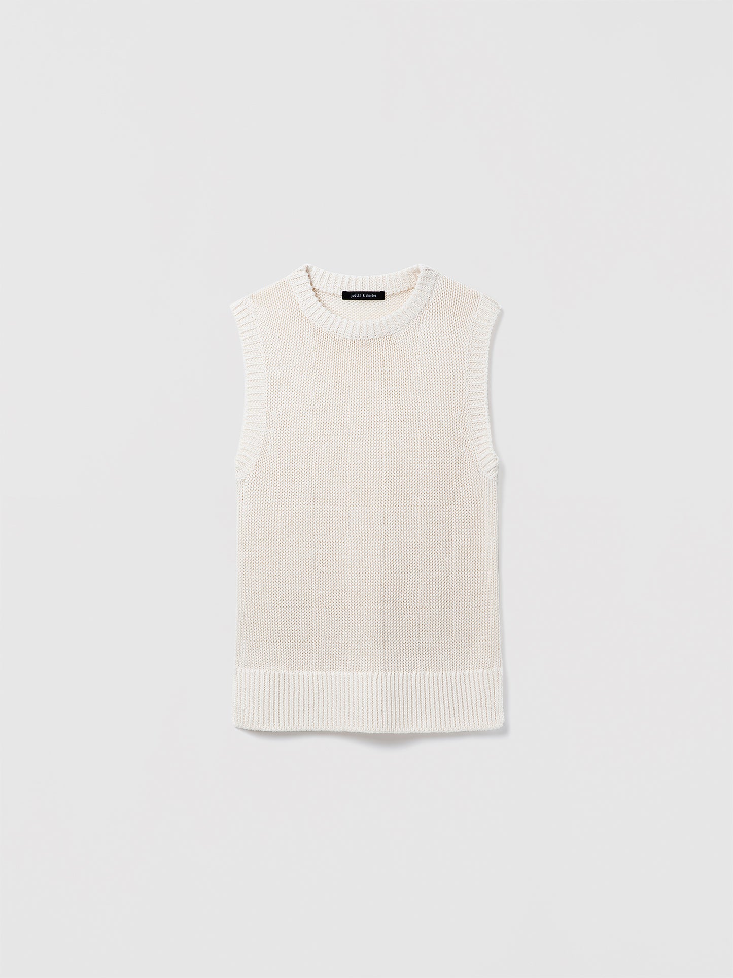 Judith and Charles off-white Alana Tank – crew-neck tunic in textured linen-silk knit with a relaxed, tunic-length silhouette
