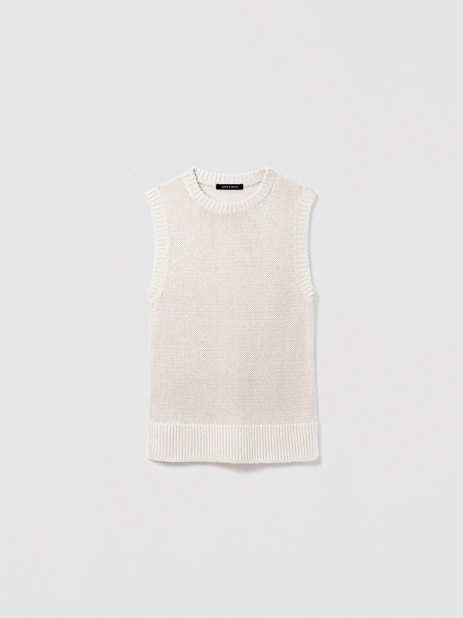 Judith and Charles off-white Alana Tank – crew-neck tunic in textured linen-silk knit with a relaxed, tunic-length silhouette