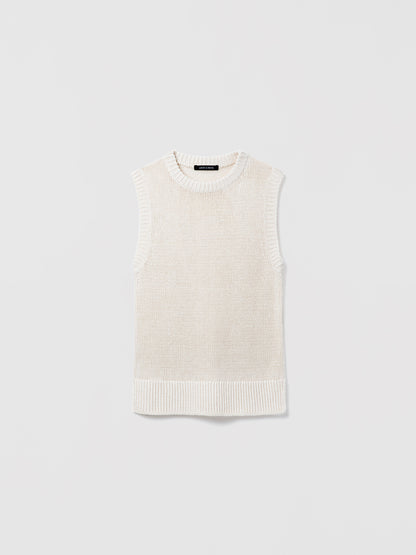 Judith and Charles off-white Alana Tank – crew-neck tunic in textured linen-silk knit with a relaxed, tunic-length silhouette
