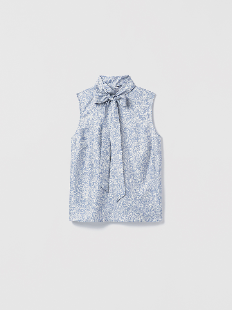 Mock Neck Sleeveless Blouse with Tie