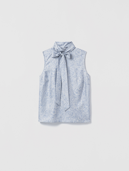 Mock Neck Sleeveless Blouse with Tie