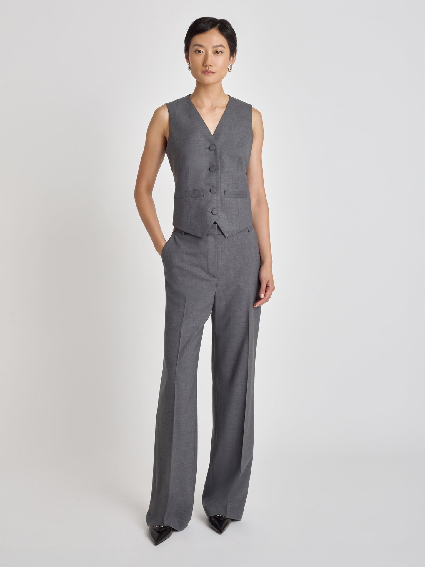 Straight stretch wool pant