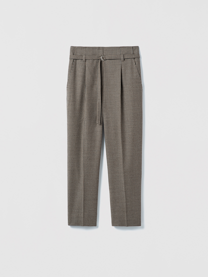 Pantalon Ceinturé À Mini Carreaux