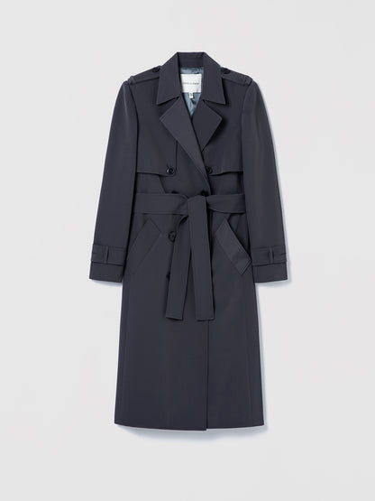 Dark gray trench coat on a light gray background