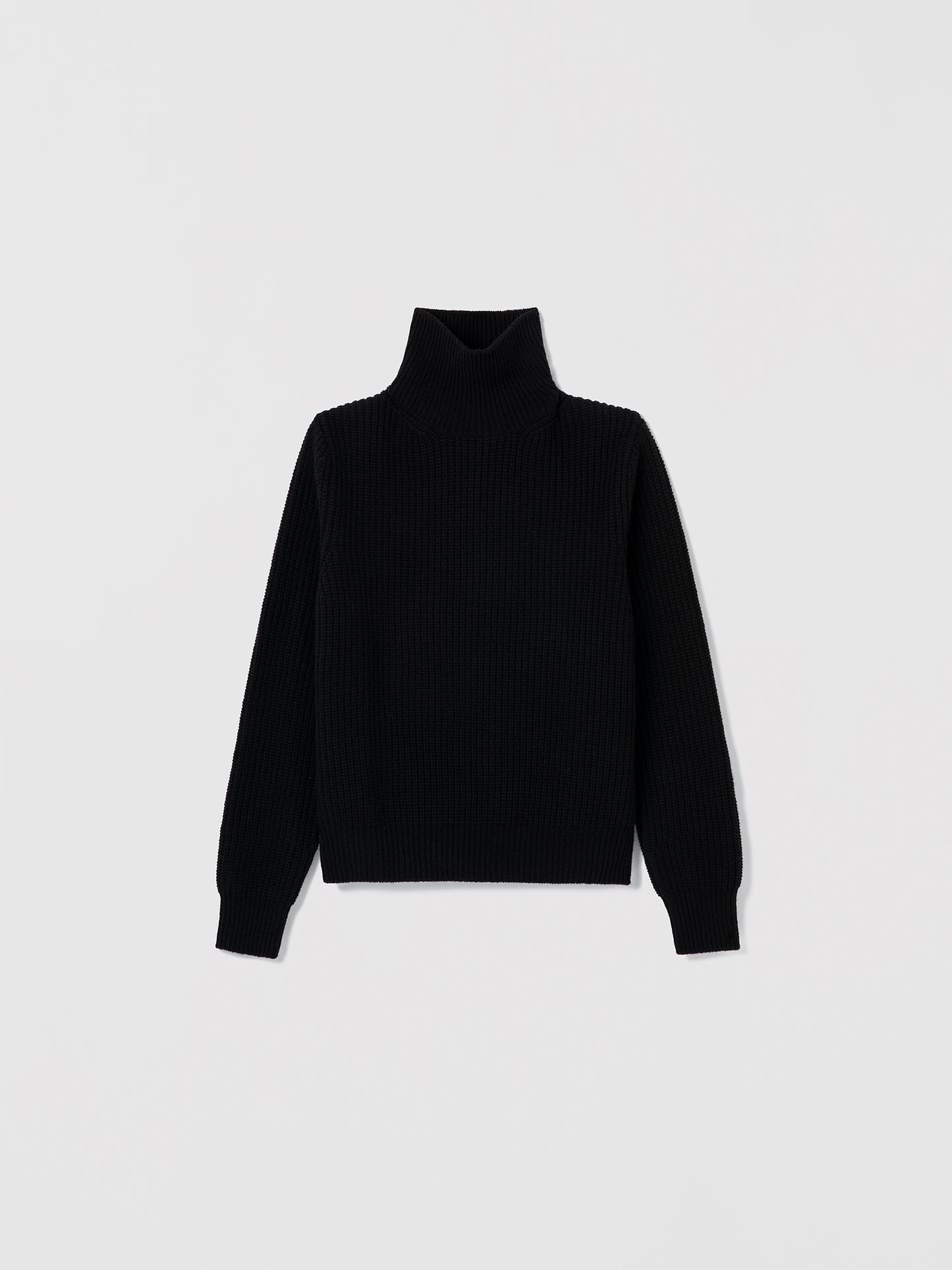 Black Corey turtleneck sweater by Judith & Charles, made from 70% wool and 30% cashmere, fisherman rib knit, style number 280-4156