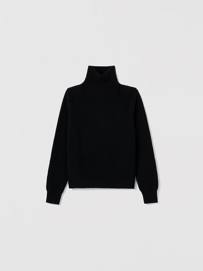 Black Corey turtleneck sweater by Judith & Charles, made from 70% wool and 30% cashmere, fisherman rib knit, style number 280-4156