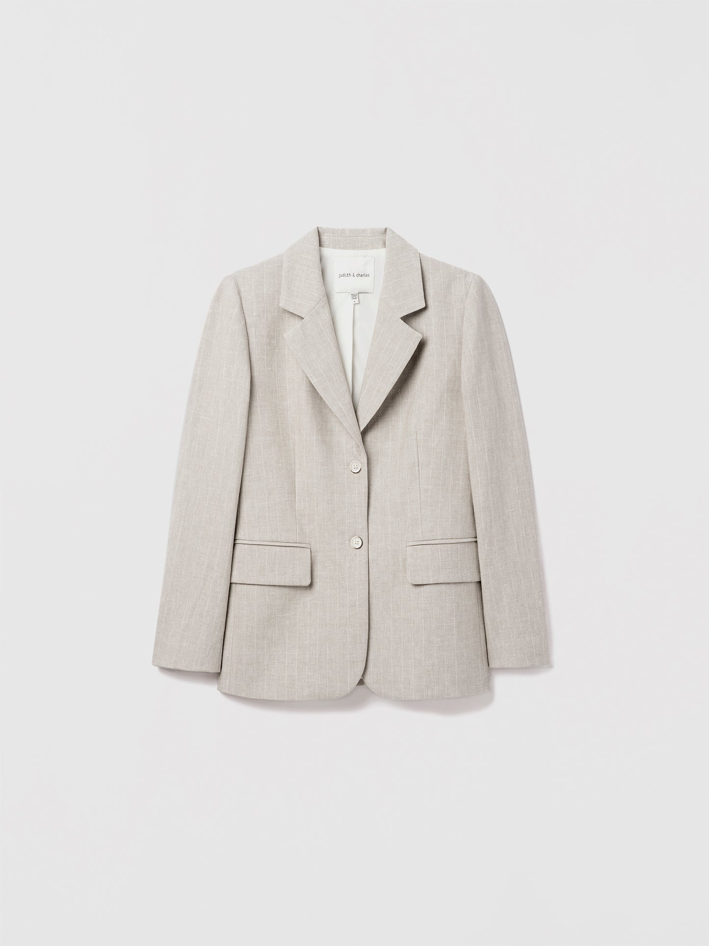 Judith and Charles Dax Jacket – Single-breasted jacket in striped cotton-linen with an easy fit, notch lapel, flap pockets, single back vent, and full lining; made in Portugal from Italian fabric, 27" back length (Style 704-1950).