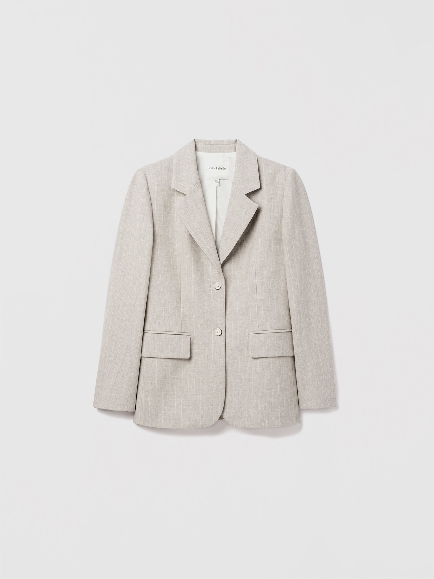Judith and Charles Dax Jacket – Single-breasted jacket in striped cotton-linen with an easy fit, notch lapel, flap pockets, single back vent, and full lining; made in Portugal from Italian fabric, 27" back length (Style 704-1950).