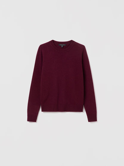  Judith & Charles dark cherry 100% cashmere crewneck sweater with straight fit and smooth finish.