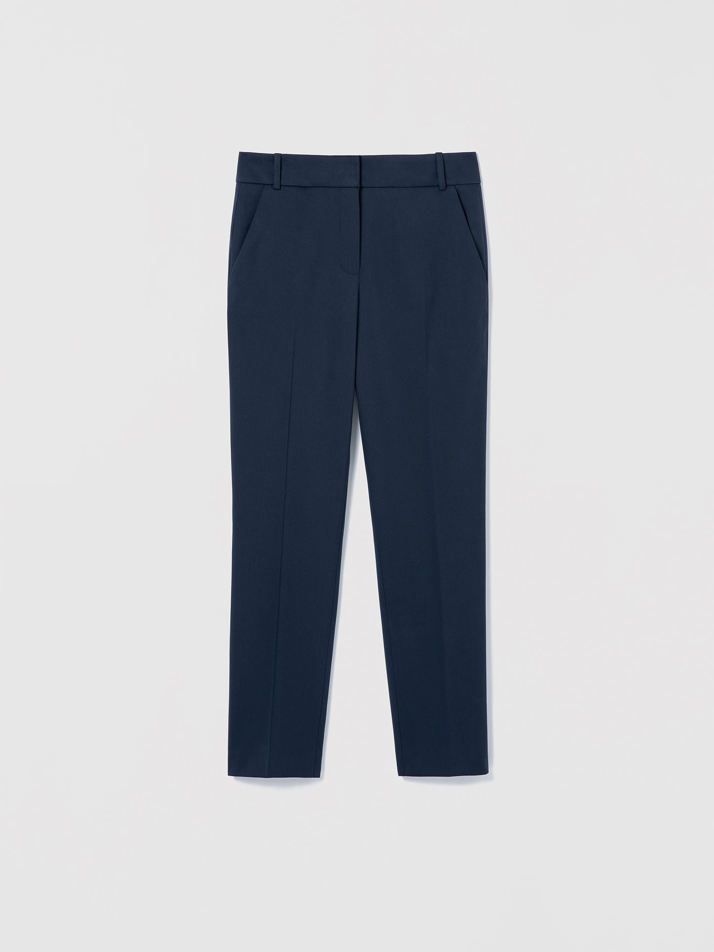 Navy blue pants on a light gray background