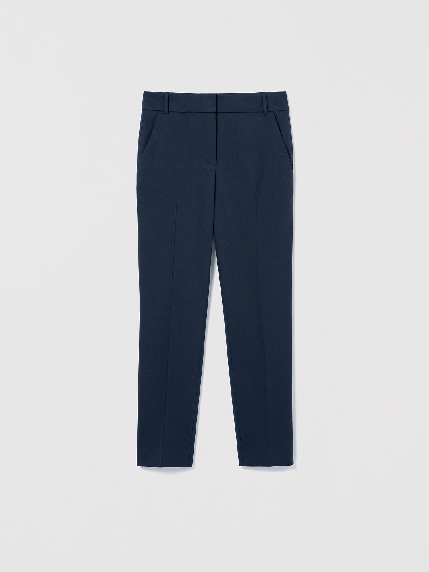 Navy blue pants on a light gray background