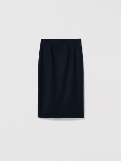 Navy pencil skirt on a light gray background